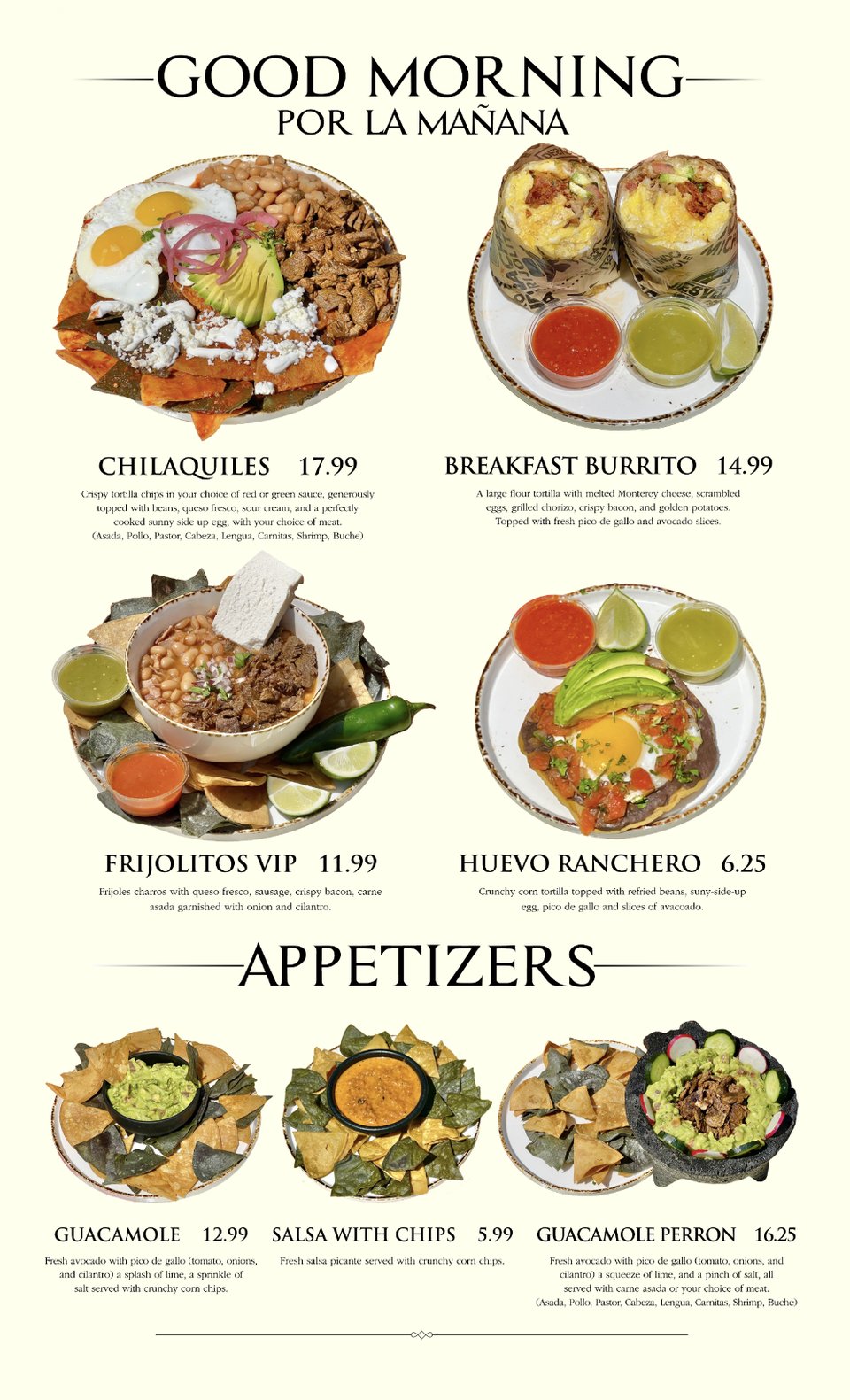 Close-up of a restaurant menu sheet.